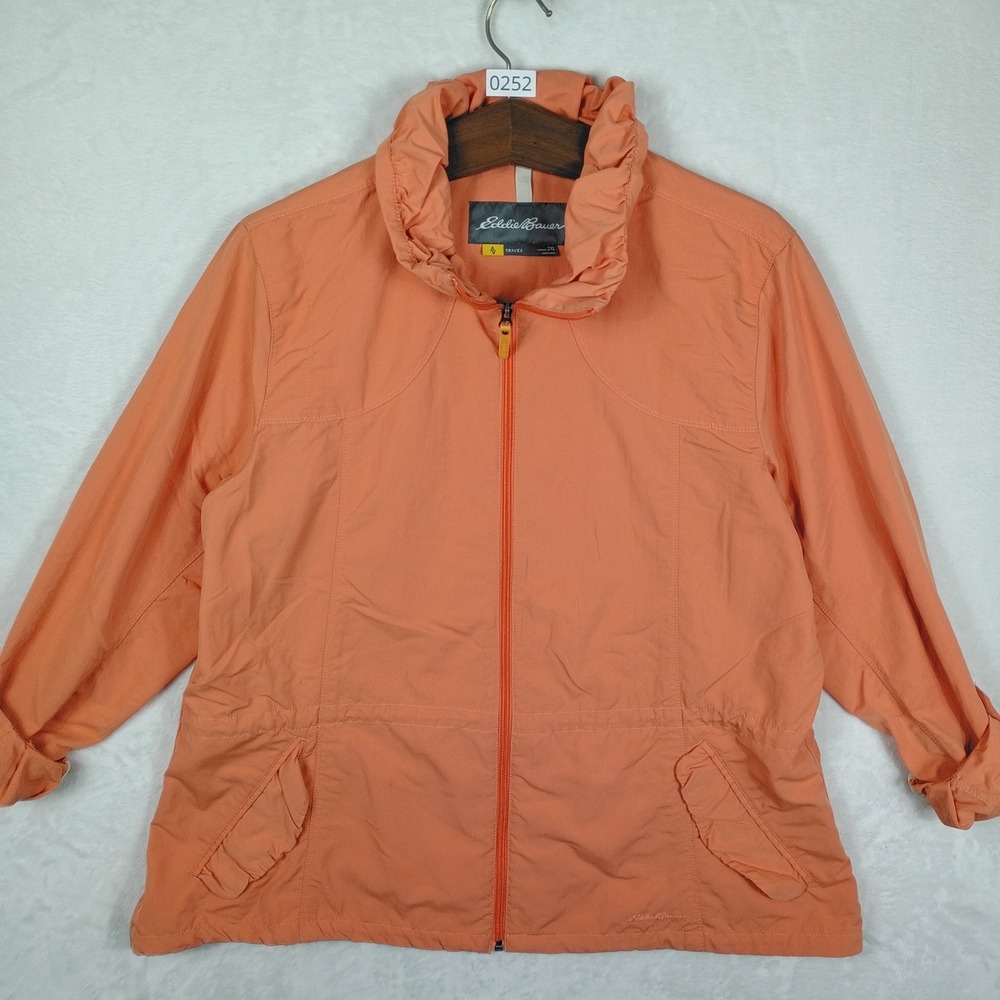 Eddie Bauer Travex Jacket Womens 2XL Orange Collar Hiking Gorpcore Outdoors